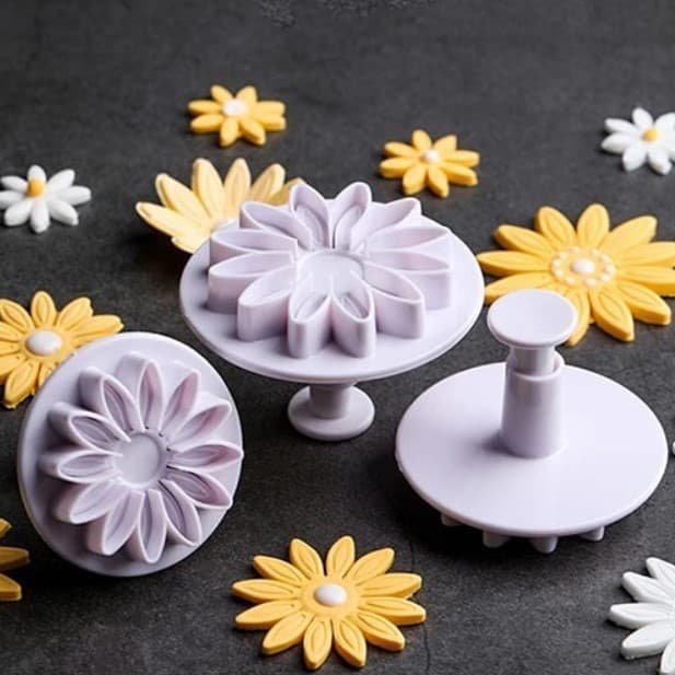 KIT C/3 Ejetor Flor de Girassol Biscuit Pasta Americana Artigo de Confeitaria