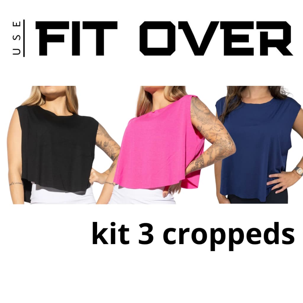 Kit 3 croppeds fitness - academia - crossfit - fit over