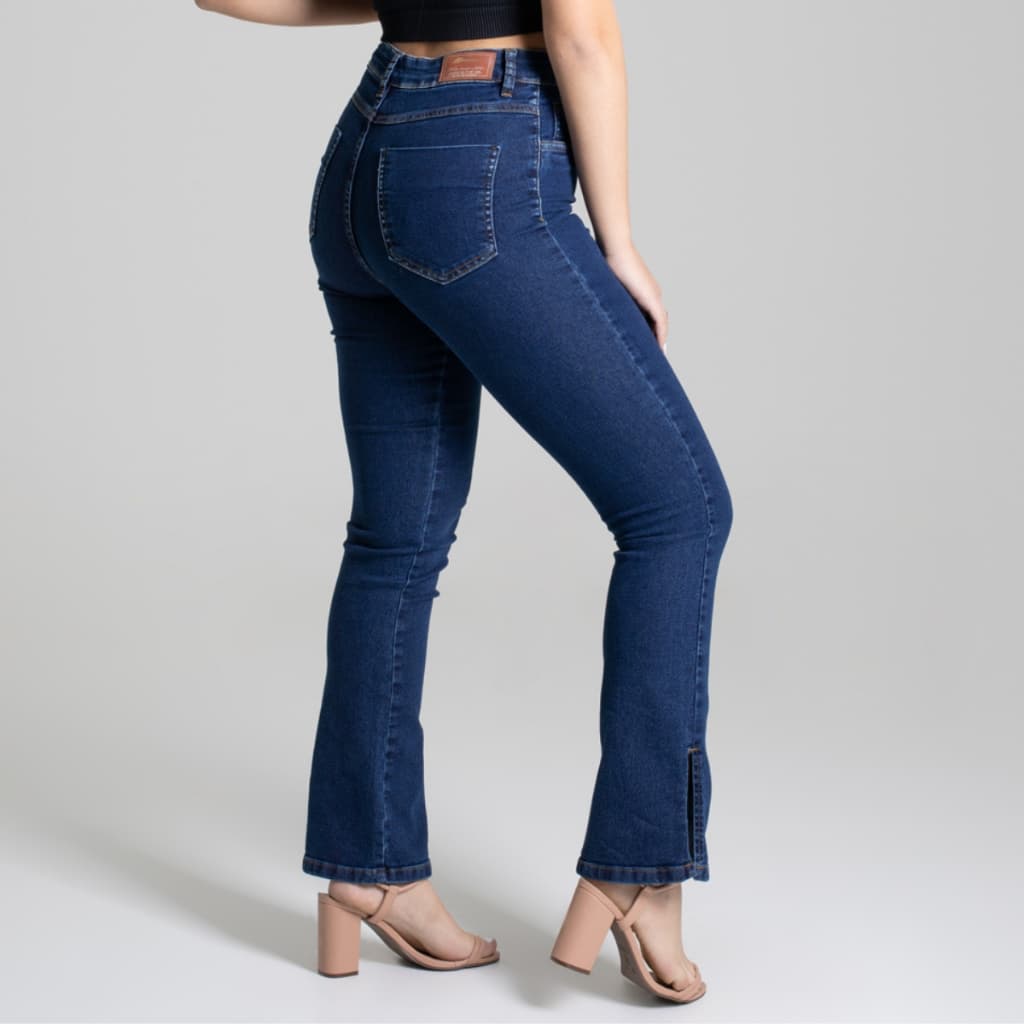 Calça Jeans Feminina Reta Sawary Original Com Elastano Lycra Cintura Alta Confortável Elegante Linda