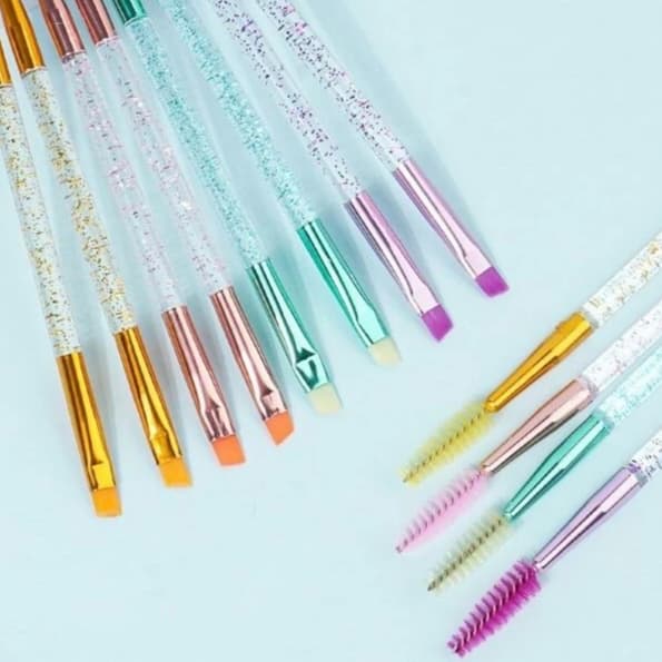 Kit 12 Pincel Para Sobrancelhas Duplo Escova e Chanfrado