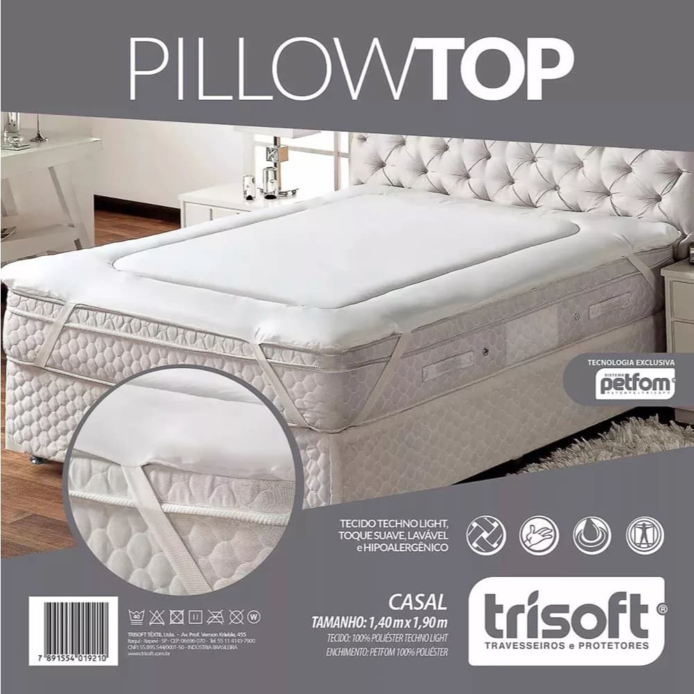 Pillow Top Casal 1,40 X 1,90 X 0,30 De Altura Protetor Macio Confortável Inodoro Lavável Colchão Box