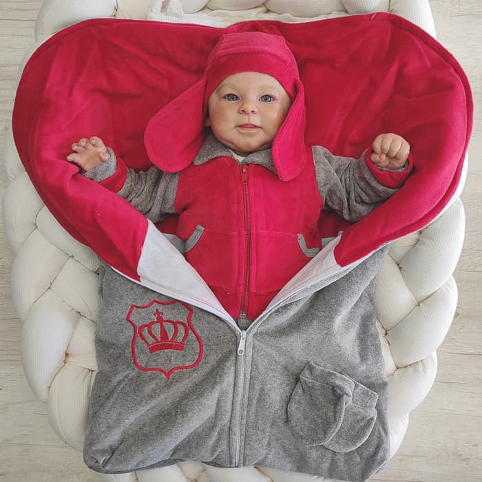 Saída de Maternidade com Porta Bebê Saco de Dormir Para Bebê  Menino Feliz Gustavo Vermelho em Plush