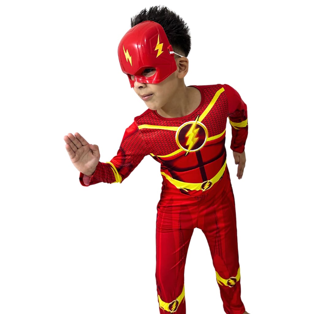 Fantasia Infantil Do Flash Longa Com Enchimento E Mascara De Plástico