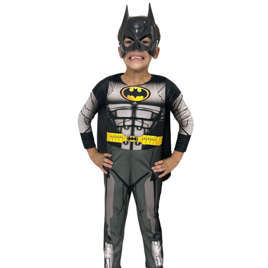 Fantasia Infantil Do Batman Longa Com Enchimento Capa E Mascara de Plástico