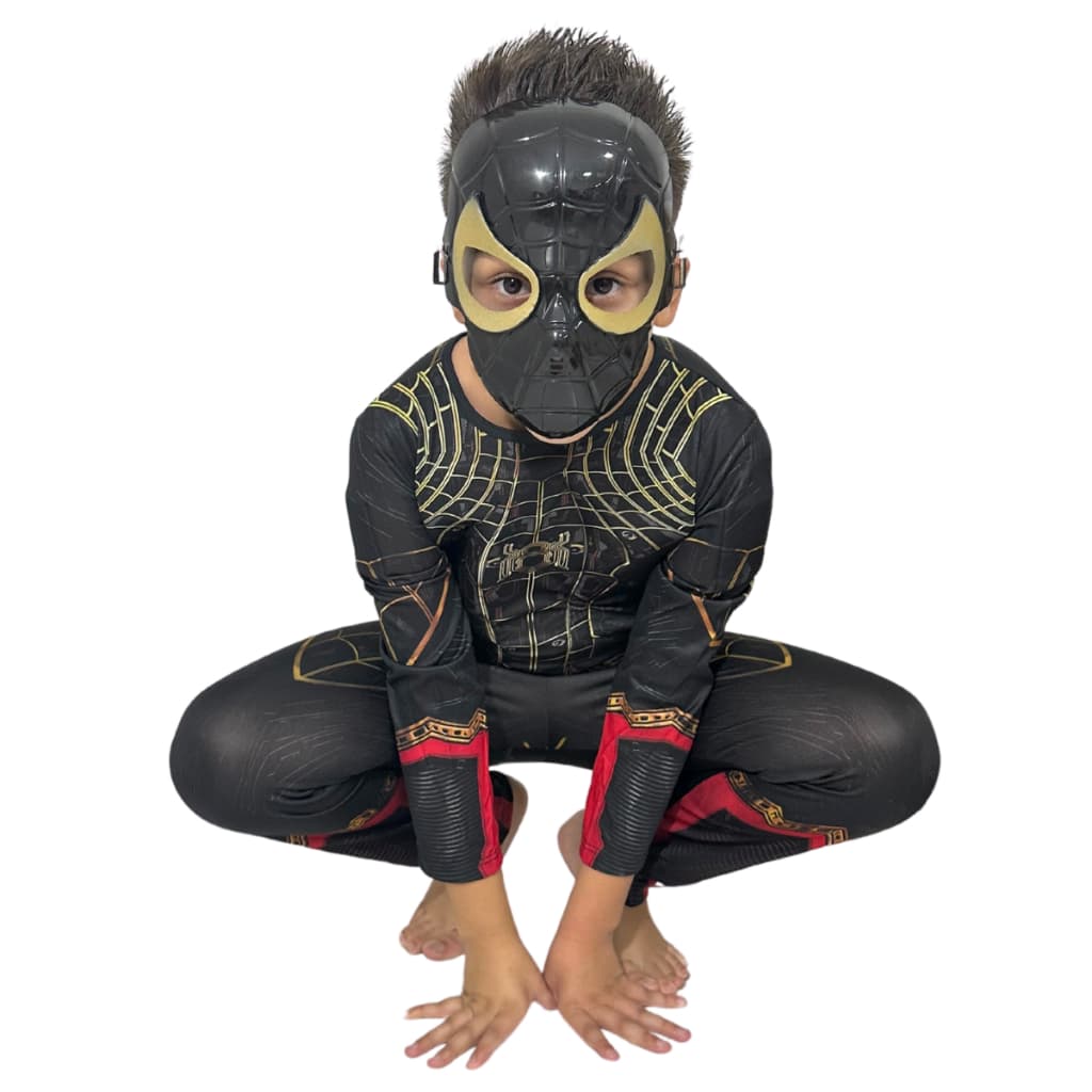 Fantasia do Homem Aranha Preto Roupa Infantil Longa Sem Volta Para Casa Com Mascara