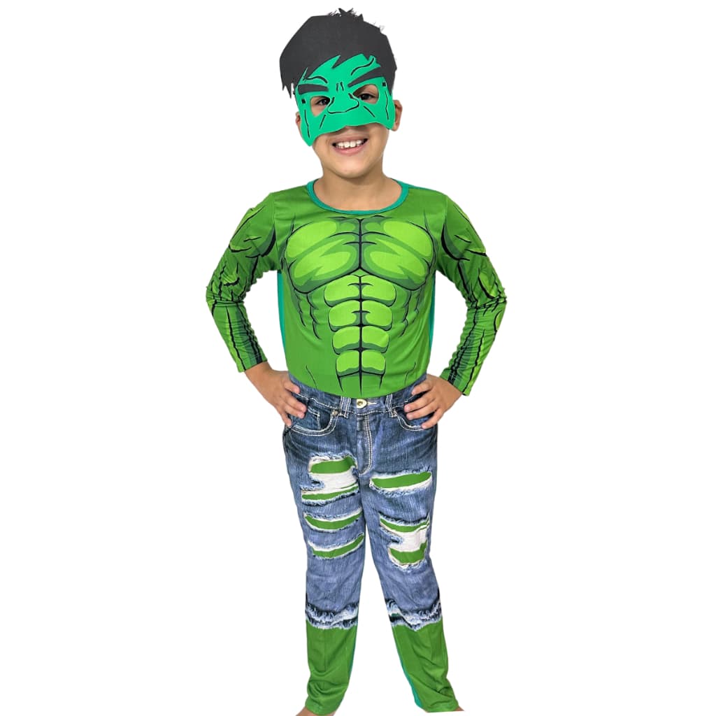 Fantasia Infantil Do Hulk Longa Com Enchimento e Mascara De E.V.A Infantil