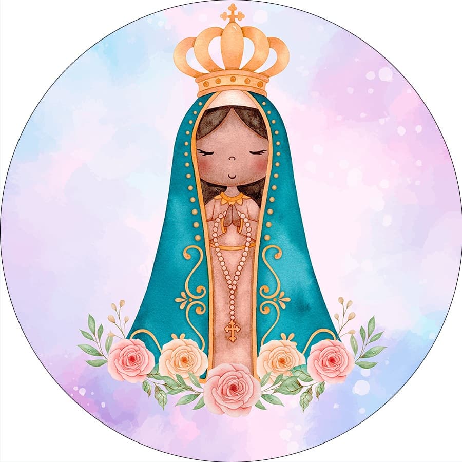Painel de Festa Redondo em Tecido Nossa Senhora Aparecida Aquarela 001