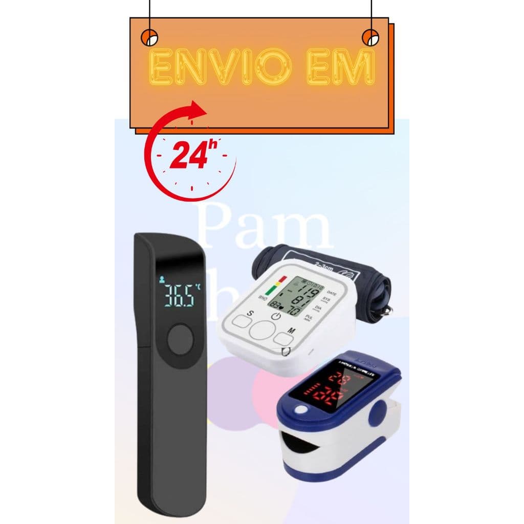 Kit monitor de pressão automático braço+ termometro de testa infravermelho + oximetro digital de dedo