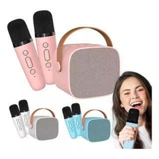 Caixa de Som com 2 Microfones Alto-Falante Bluetooth Karaoke Sem Fio Infantil