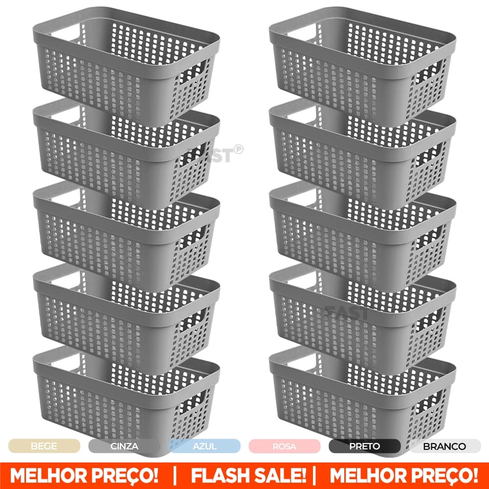 Kit 10 Cestos Rattan Cestinho Organizador de Armário Gaveta Lavanderia Banheiro Organiza Mantimentos Geladeira 19x14cm