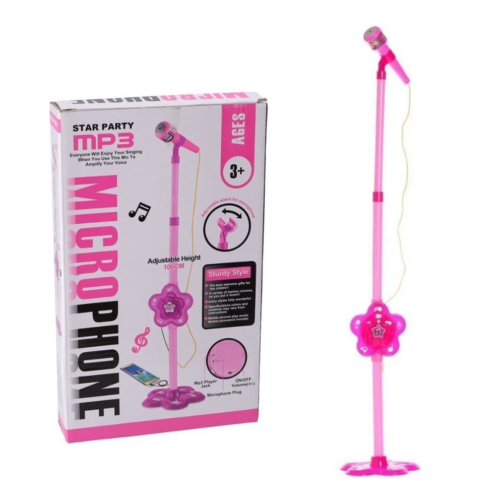 Brinquedo Microfone Karaokê infantil luz Som Conecta Celular pedestal
