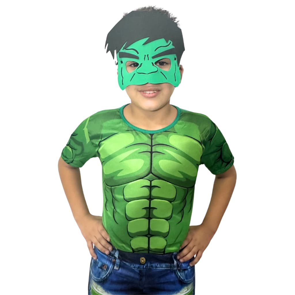 Fantasia Do Hulk Curta Com Enchimento e Mascara E.V.A Roupa Infantil