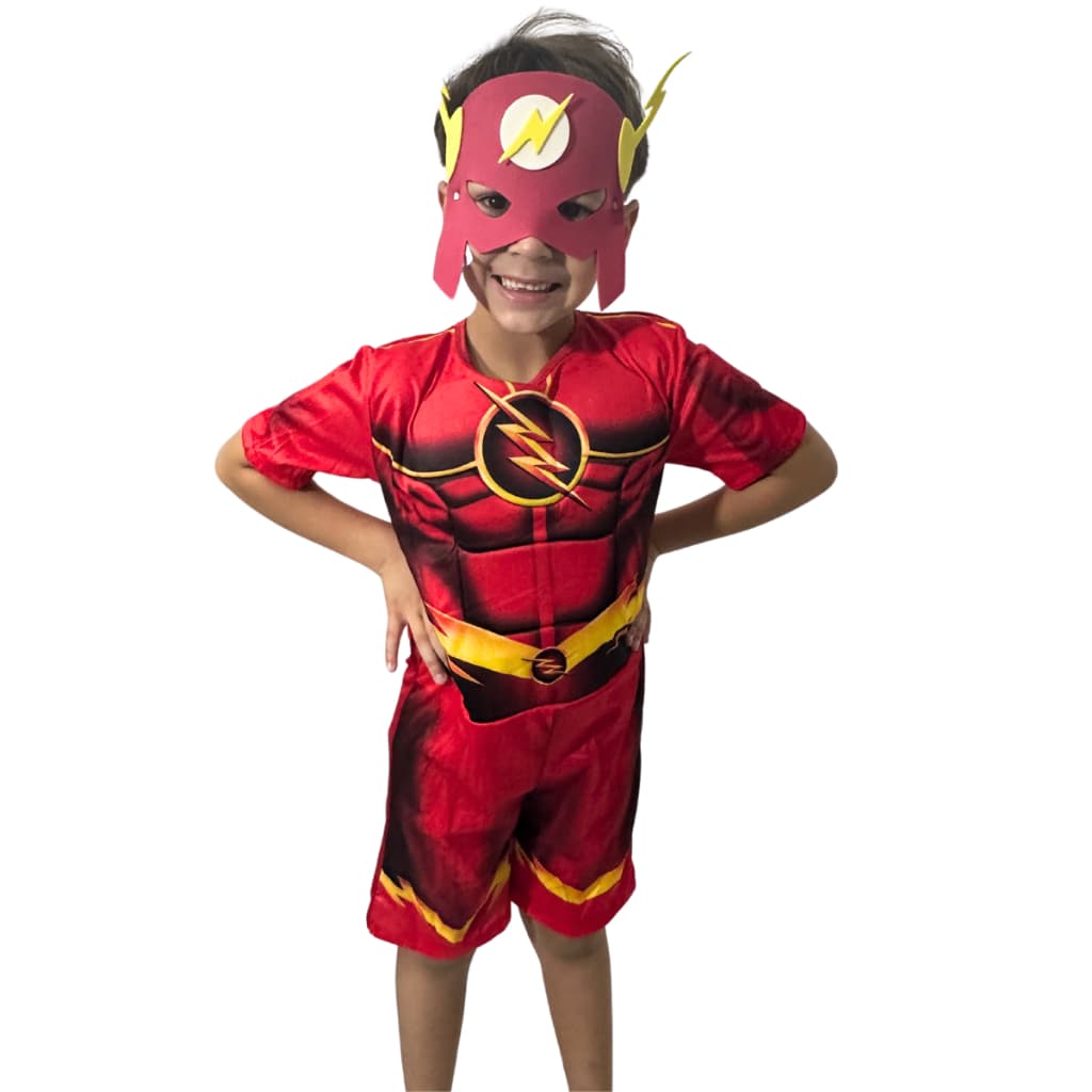 Fantasia Do Flash Com Enchimento Curta Roupa Infantil Com Mascara E.V.A