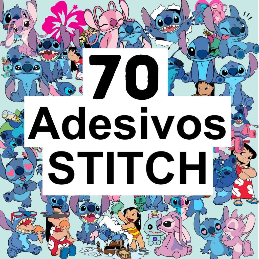 Kit 70 Adesivos Personalizado Stitch Disney caderno, planner, agenda, copo, garrafa, à prova d'água.