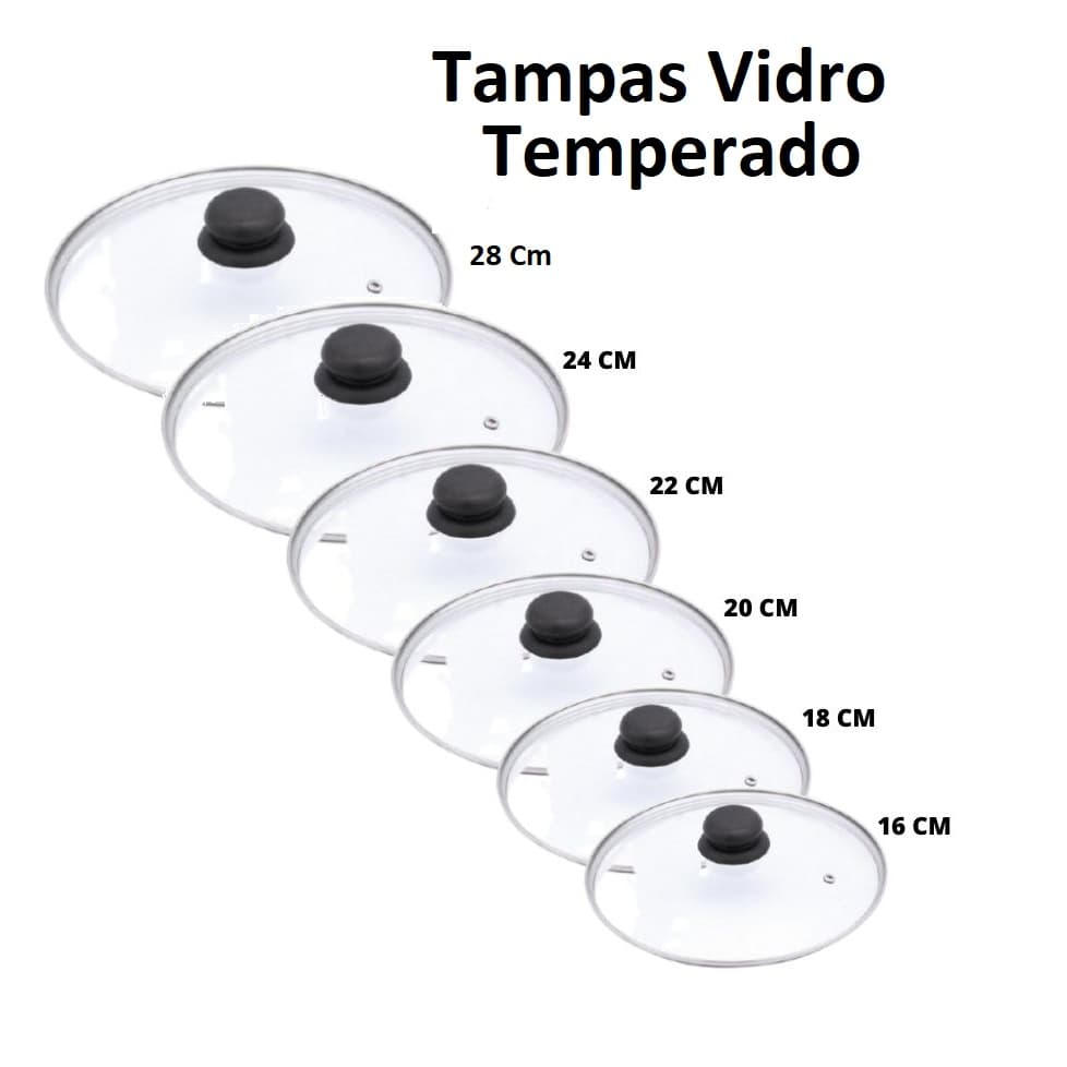 Tampa de Vidro Temperado Caçarola Panela Frigideira Com Saída de Vapor Diversas Medidas