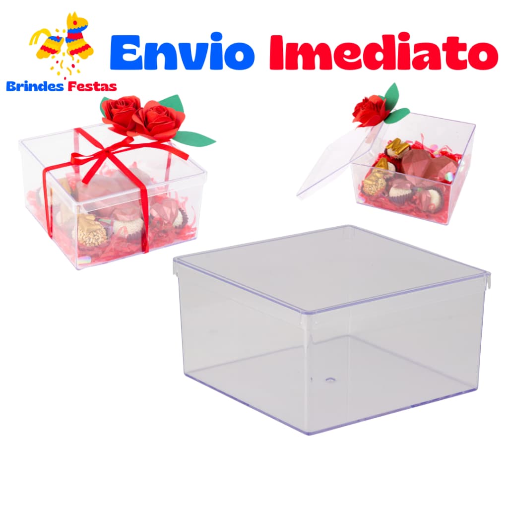 Caixa Acrílica-Organizadora Multiuso-Transparente 15cmx15cm - 1,5 Litros com Tampa-Cake Box Novo