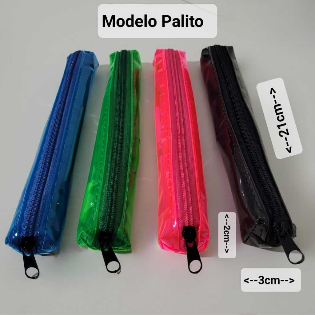 ESTOJO TRANPARENTE ESCOLAR CRISTAL COLORIDO NEON  MODELO PALITO
