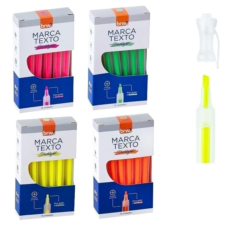 Caneta Marca Texto BRW Transparente Fluorescente Cores
