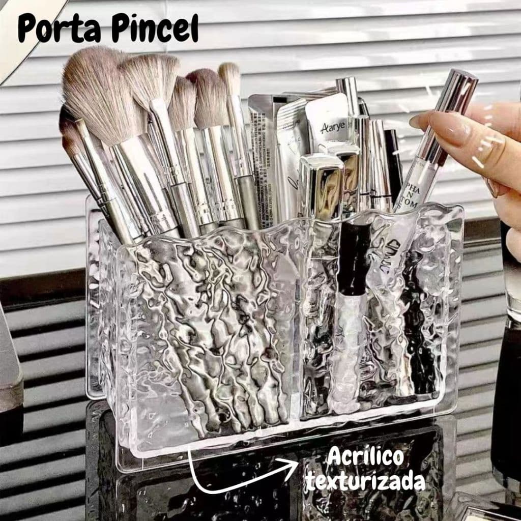 Organizador De Maquiagem Porta Pincel Lápis Caneta Joia Maquiagem Acrílico Multiuso Com 2 Divisórias