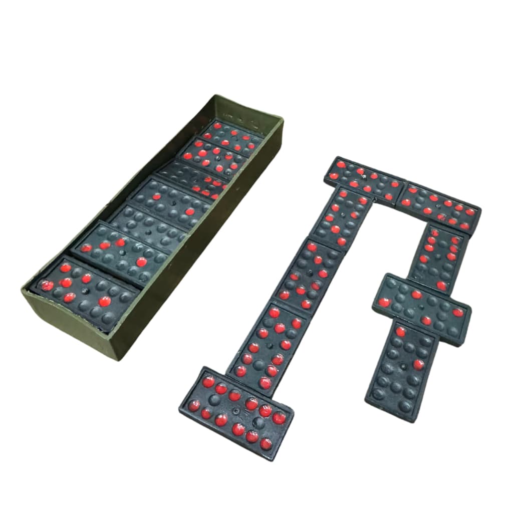 Kit Jogos De Dominó Plástico Preto 28 Peças Lembrancinha Pontos Vermelhos Brinquedo Infantil