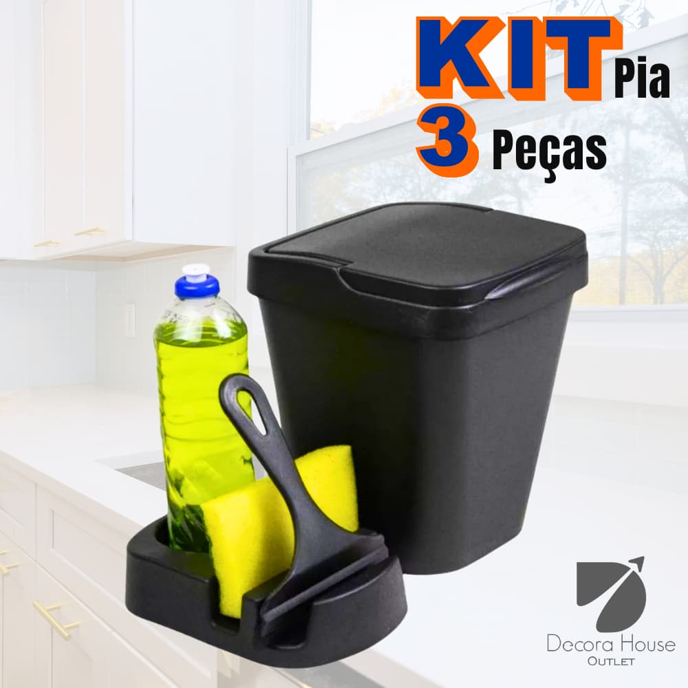 Kit Pia Porta Detergente/Rodo de Pia/Lixeira Cozinha Area Gourmet Banheiro Conjunto Pia