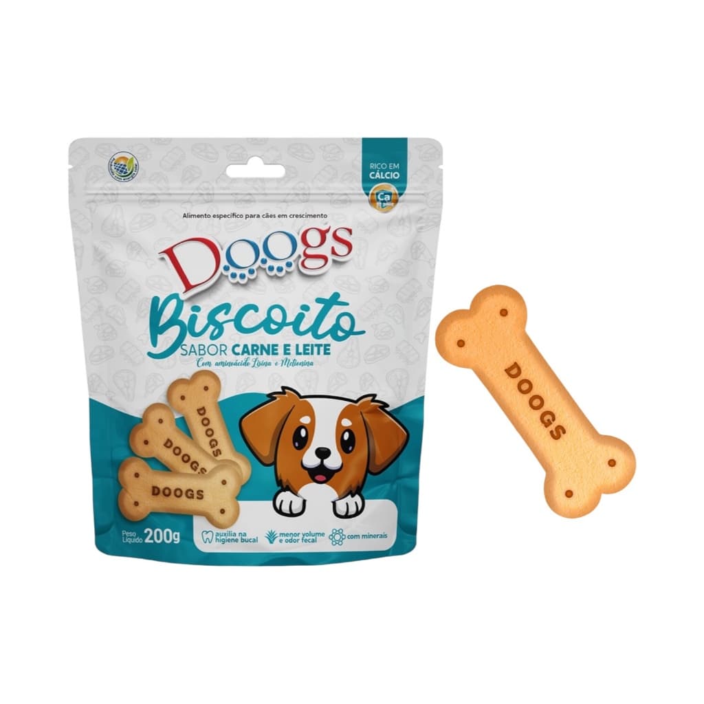 Biscoitos Para CÃES FILHOTES Sabor Carne e Leite DOOGS - PETISCO PARA SEU CACHORRO-200GRS