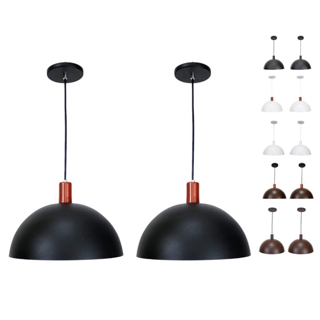 Kit 2 Lustre Pendente Sala Estar Meia Lua Vintage 30cm
