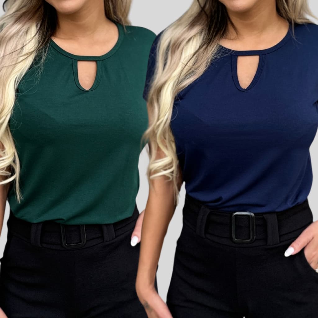 Blusa Feminina Lisa Detalhe V em Viscolycra Fresquinha