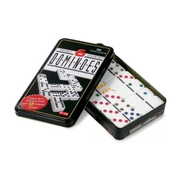 Jogo De Dominó Double Color Dot  28 Peças Estojo De Lata.
