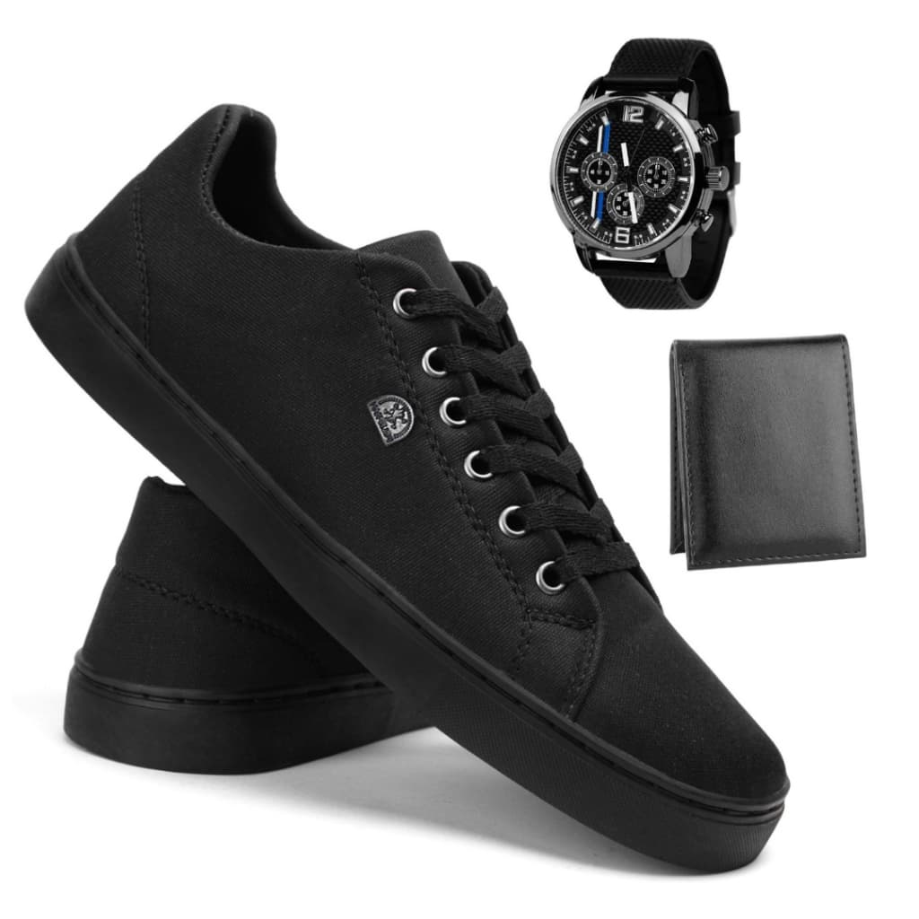 Kit Sapatenis Tenis Masculino Skatista Confortavel + Relogio Sport e Carteira Super Promoção
