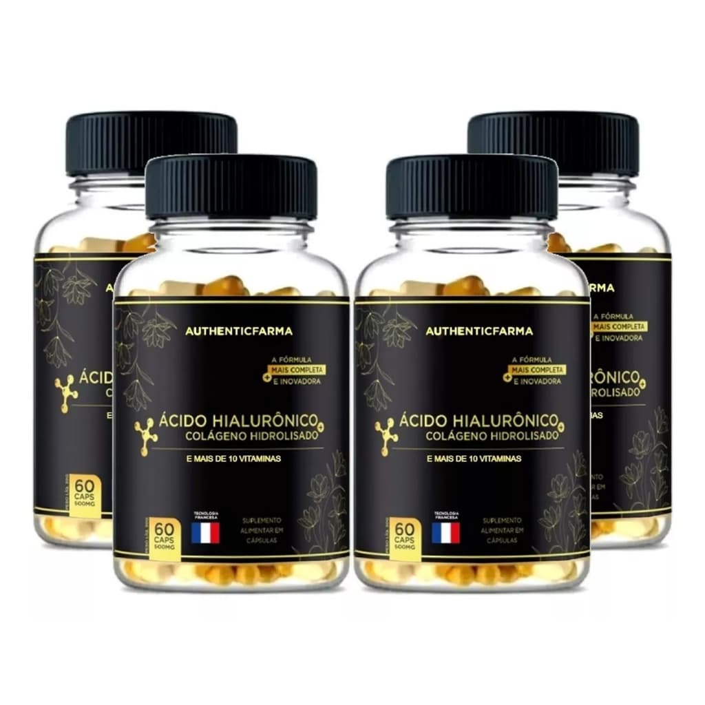 Kit 4 Colágeno Hidrolisado + Ácido Hialurônico E Vit C 180cp