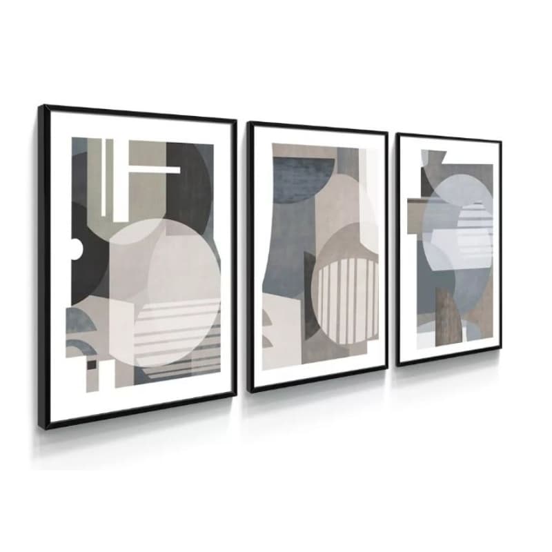 Quadro Decorativo 3 Peças Formas E Linhas Abstratas Luxo Sala Quarto