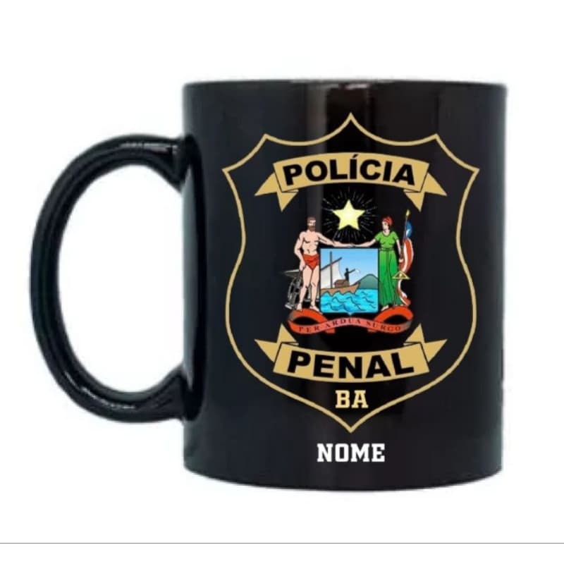 Caneca de Cerâmica Preta Policia Penal da Bahia com nome