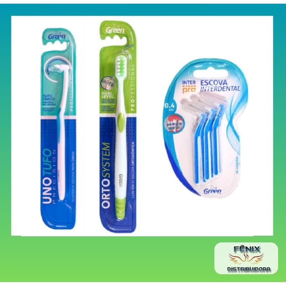 KIT ESCOVA DE DENTE ADULTO P/APARELHOS LINHA ORTODÔNTICA ORIGINAL GREEN