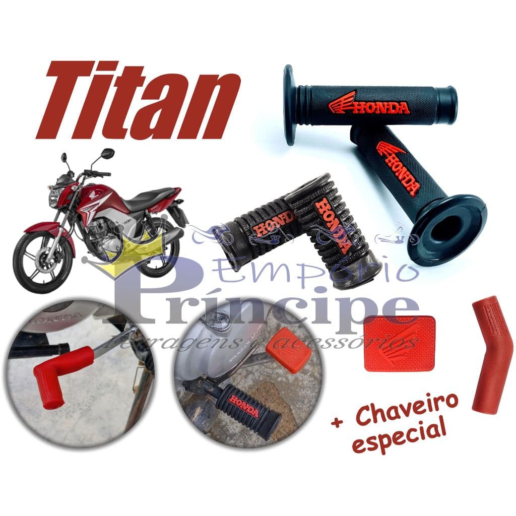 Kit manopla/luva + borracha do estribo +protetor de tenis +prot. pedal freio CG Titan Fan 125 150