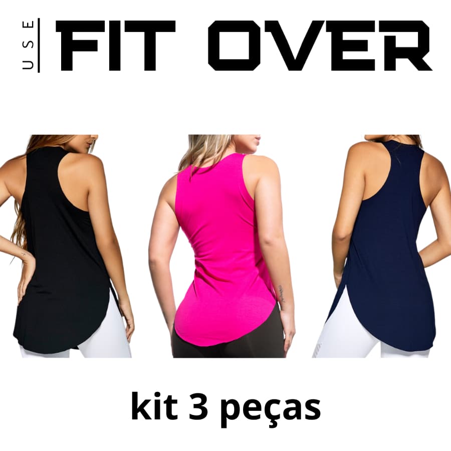 Kit 3 camisetas fitness - básica - tapa bumbum - academia - crossfit - fit over