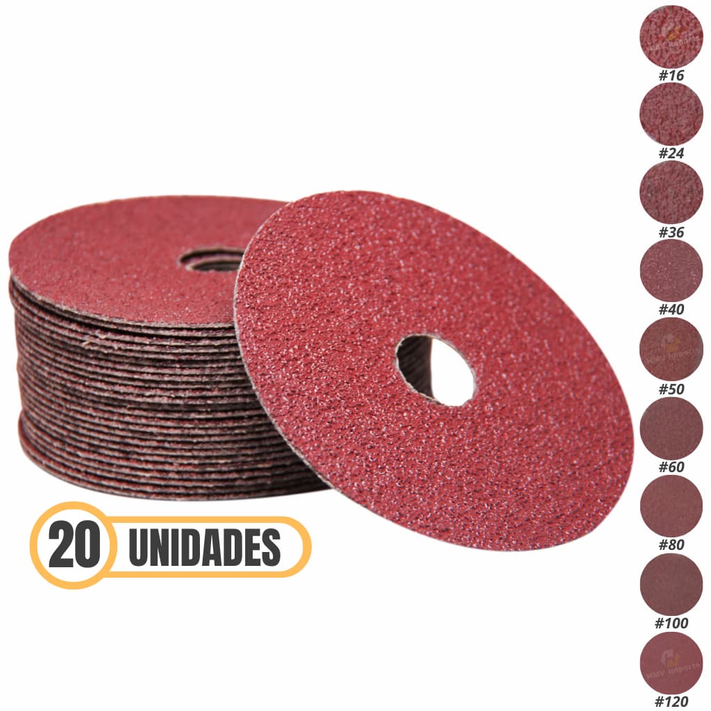 Kit 20 Discos De Lixa 115mm 4.1/2" Para Lixadeira Esmerilhadeira Óxido de Alumínio Melfi