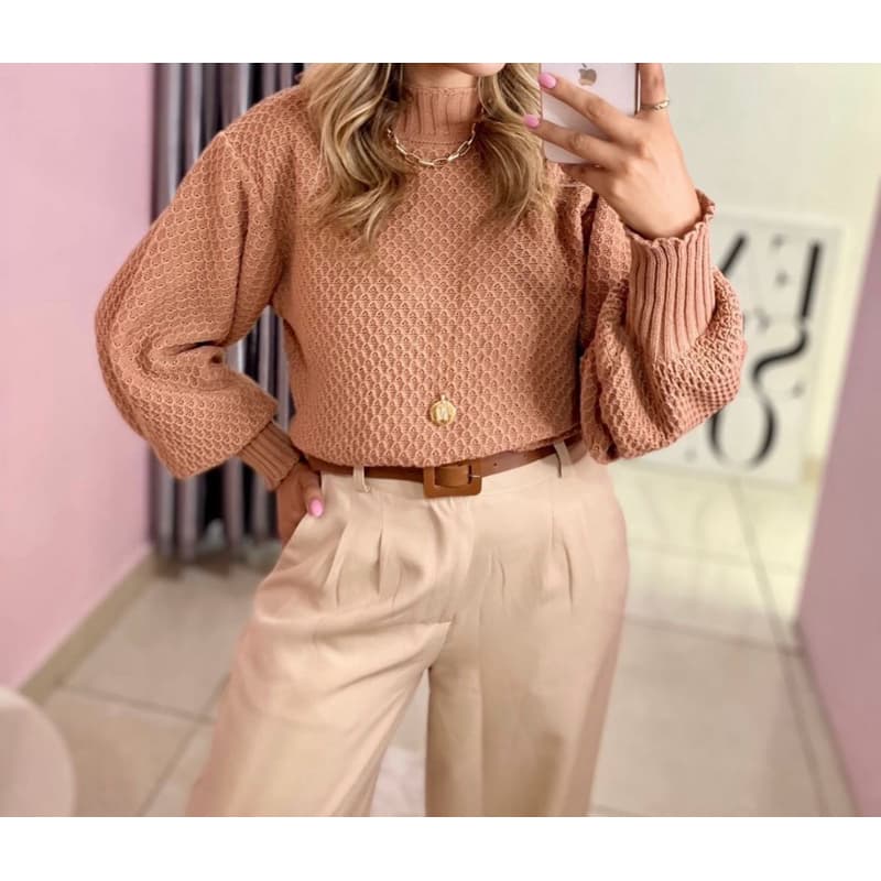 Blusa Manga Bufante Tricô Tricot blogueira inverno