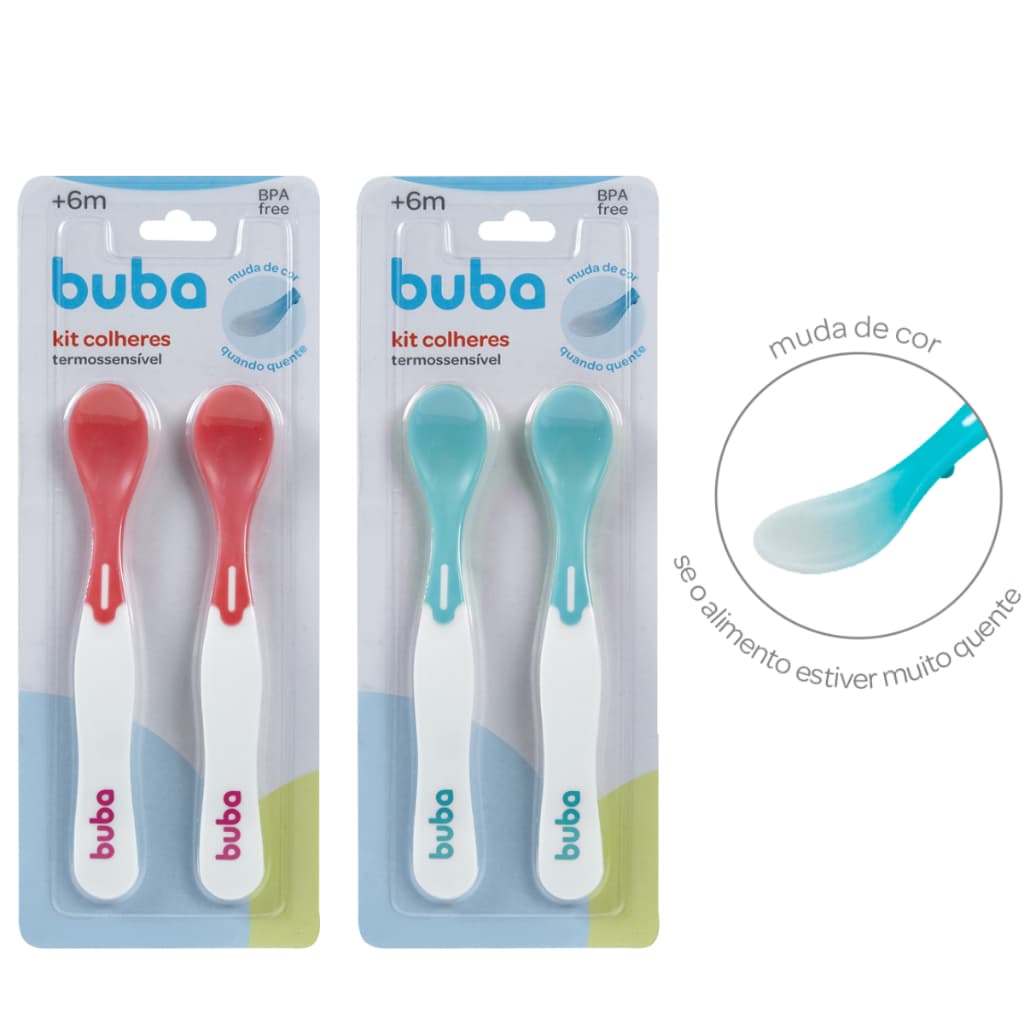 Kit 2 Colheres Infantil Termossensível Muda Cor Colher Bebê Buba Alimentação Menino Menina