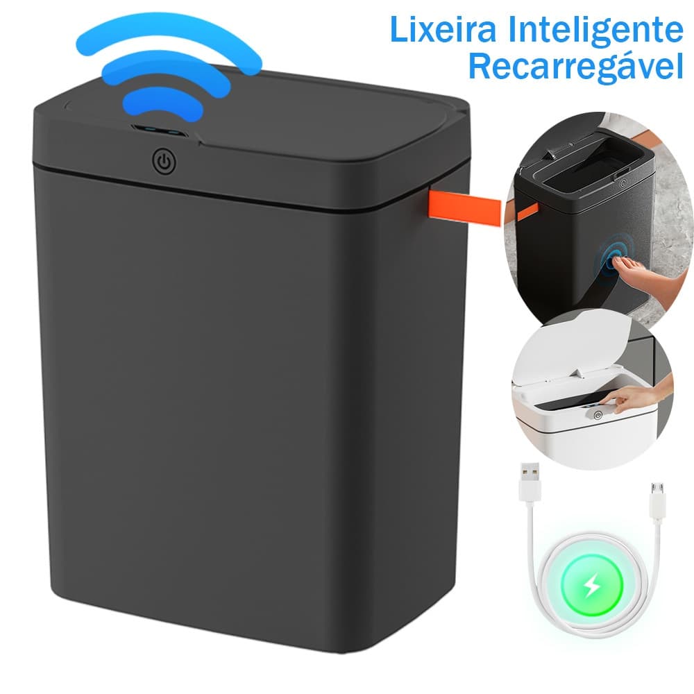 Lixeira Automática 15L-11L–USB Sem Toque,Sensor Infravermelho e Tampa para Cozinha,Banheiro,Escritório e Quarto