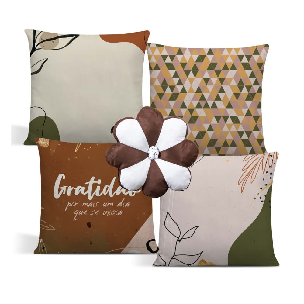 Kit 4 Capas De Almofadas Luxo Modernas 42x42 + 1 Almofada Flor 35x35- BELEZA E SOFISTICAÇÃO PARA SEU LAR/ESCRITÓRIO
