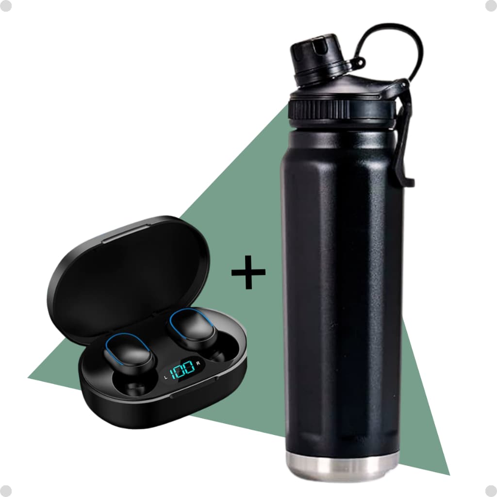Kit Garrafa Térmica 800ml Alça + Fone De Ouvido Bluetooth