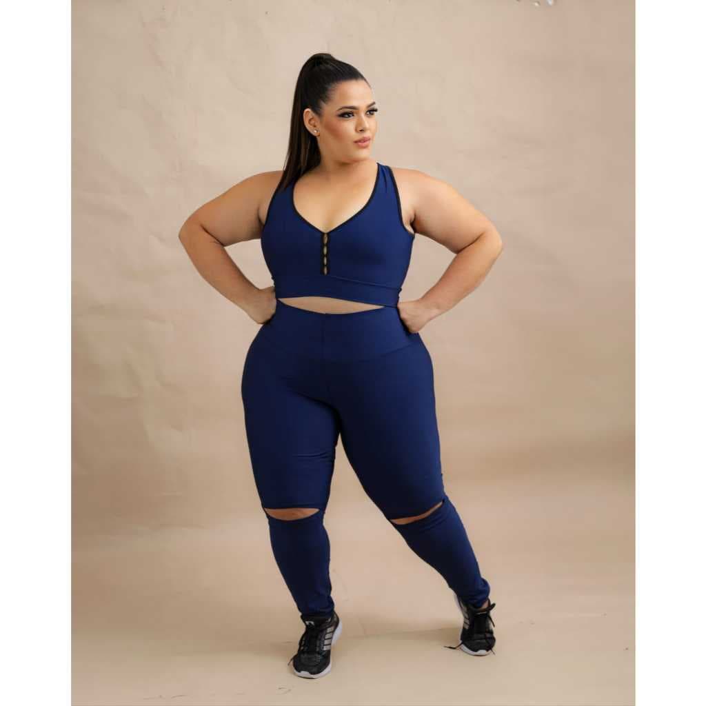 Roupa De Academia Plus Size Legging + Top Detalhe Recorte No Joelho 133