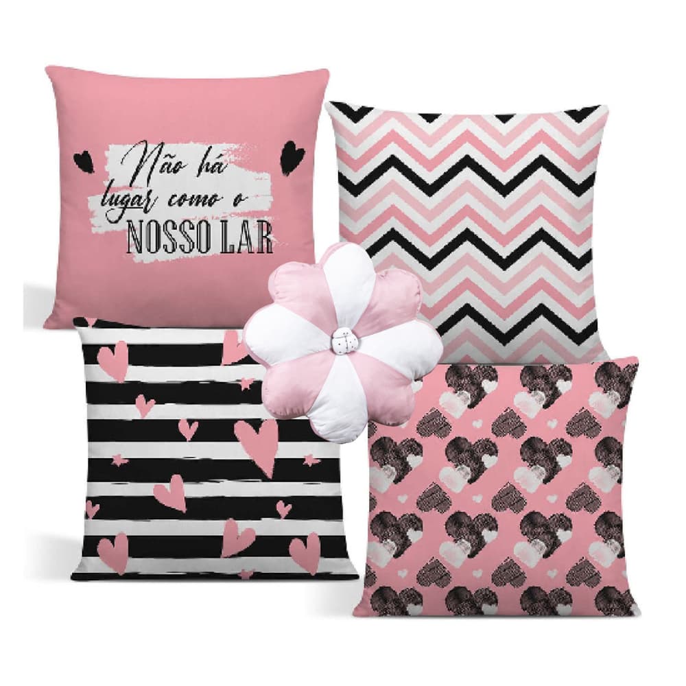 Kit 4 Capas De Almofadas Luxo Modernas 42x42 + 1 Almofada Flor 35x35- BELEZA E SOFISTICAÇÃO PARA SEU LAR/ESCRITÓRIO
