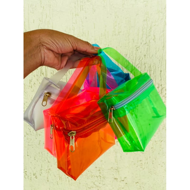 kit com 20 Necessaire bolsinha com alça PVC cristal Neon,lindas cores para sua festa/Aniversario/casamento