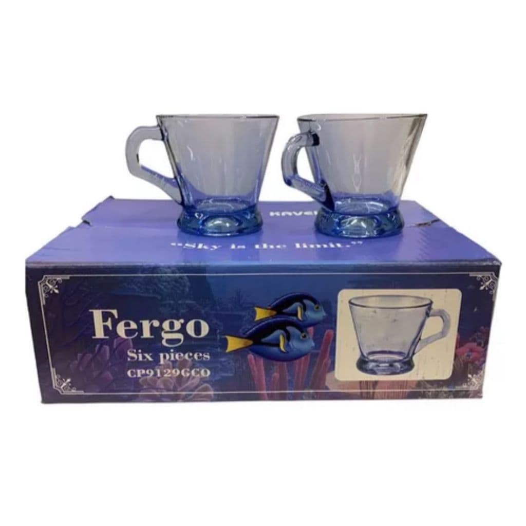 Conjunto 6 Xícaras De CHA Cristal 200ml Vidro Chá Azul Dory