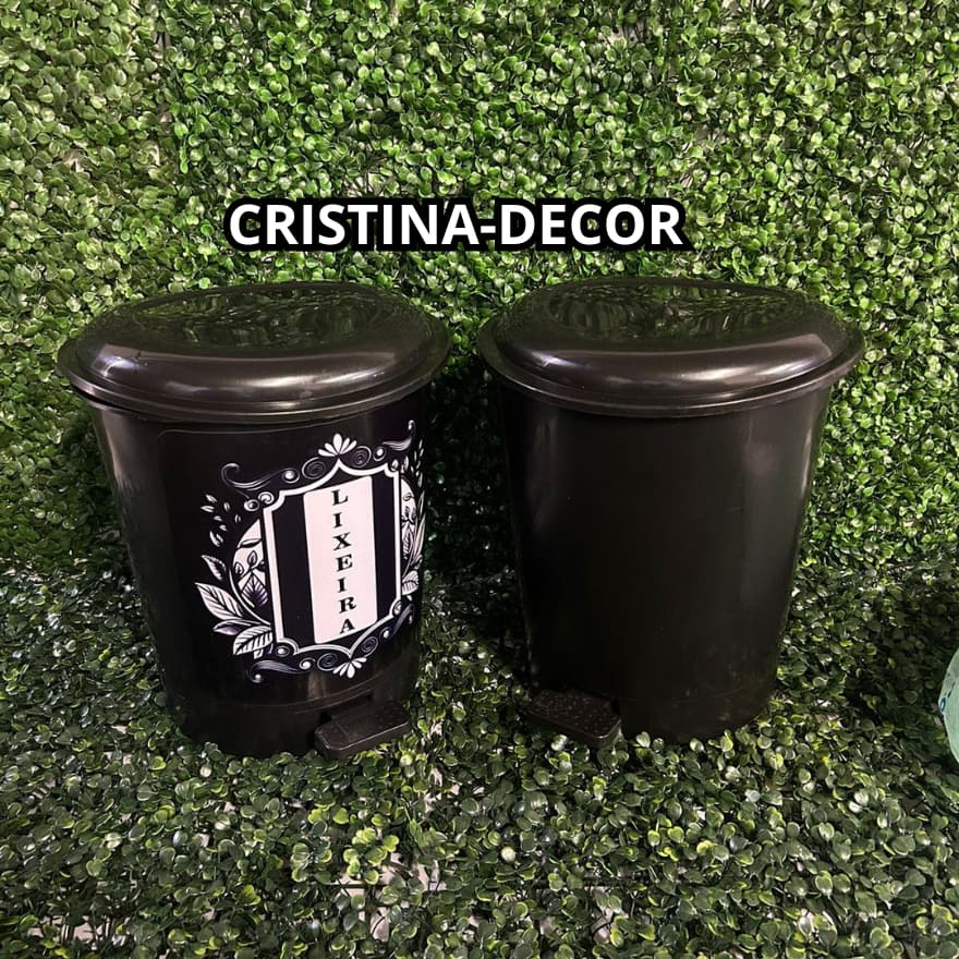 Lixeira Cesto Lixo Plastico Preto12L Pedal Casa Banheiro Escritorio Cozinha