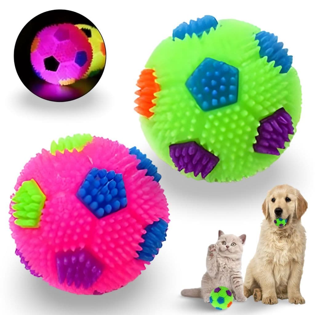 Bola Bolinhas Vinil Com Luz Led Pisca Pisca para cachorros Cães Gatos - Kit com 2 Unidades