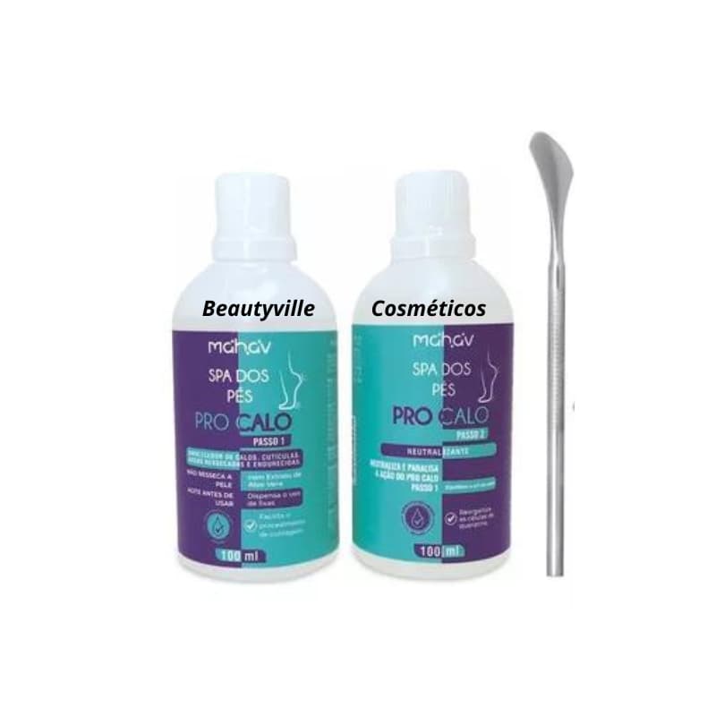 Kit Spa PRO CALO MAHAV - Amolecedor de Calos e Cuticulas 100ml + Neutralizante 100ml + Espatula 222