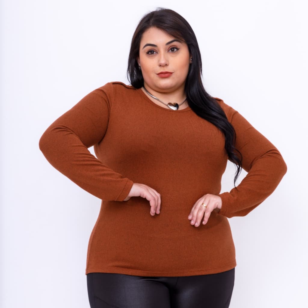 Blusa plus size lazinha botão manga comprido 40007